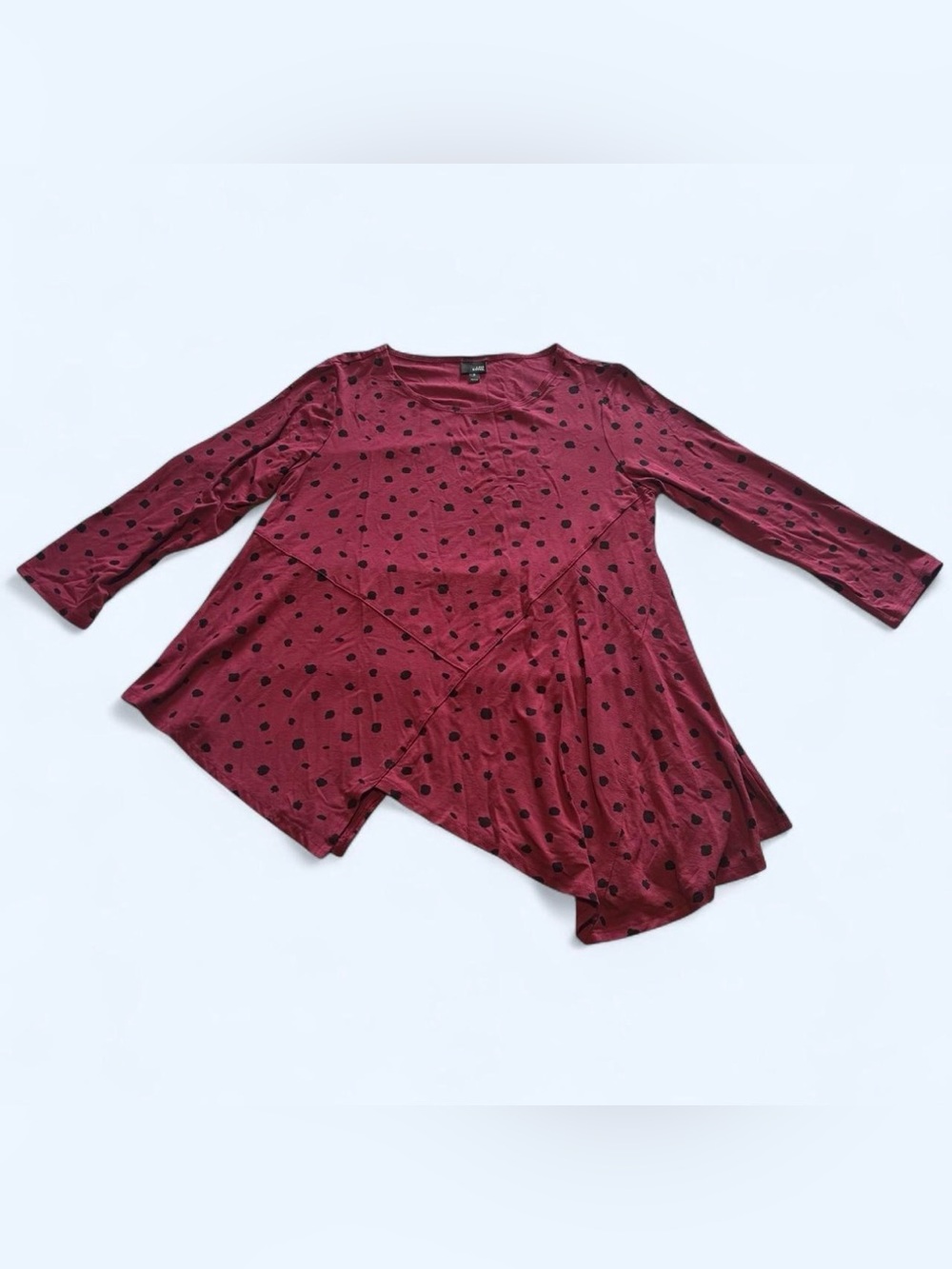 Lisa Bayne Tunic Shirt PS Petite Small Asymmetrical Hem Lagenlook Polka Dot